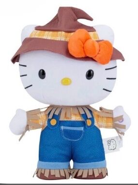 Dancing Hello Kitty Plush Scarecrow in White, Blue, Brown & Orange